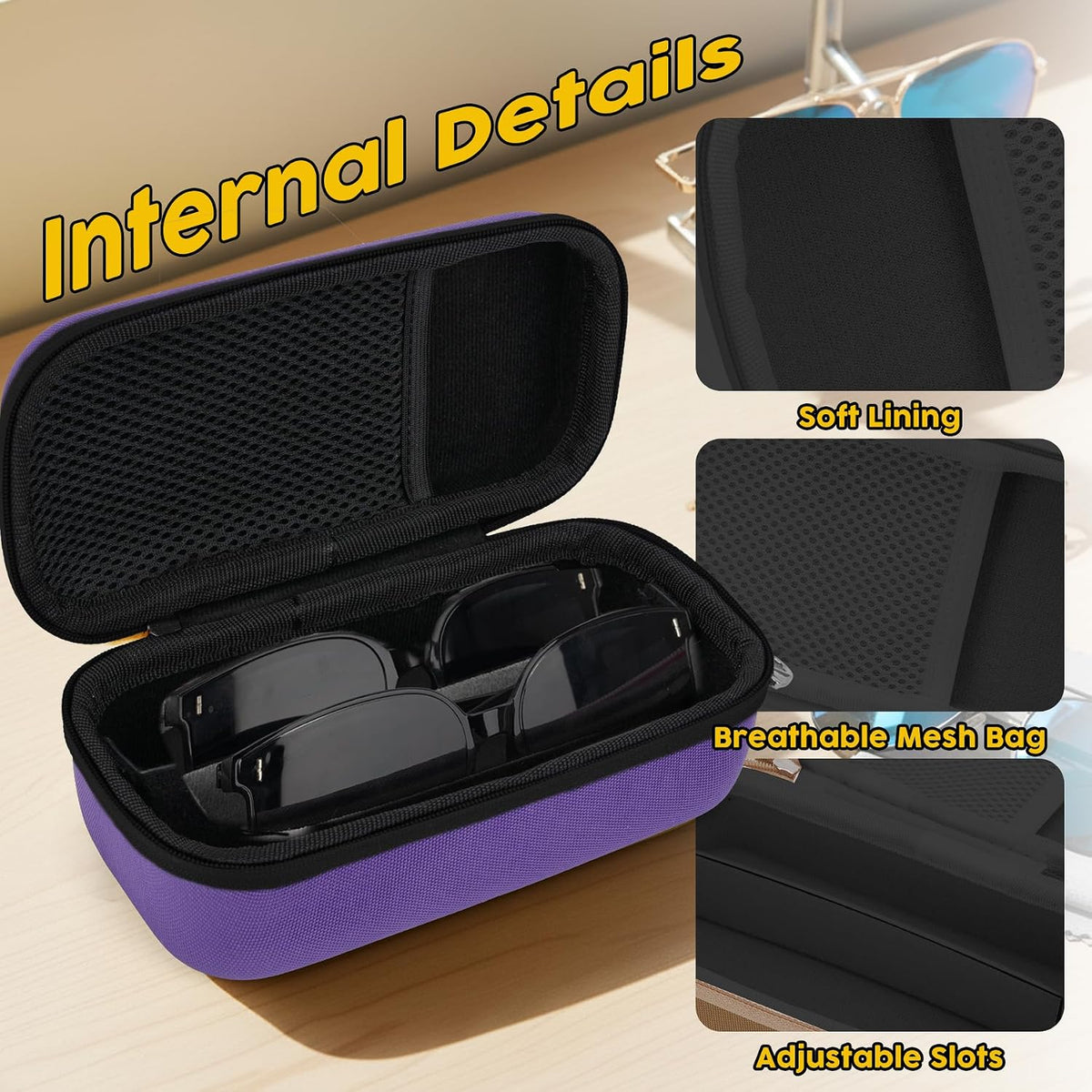 Double Eyeglasses Case, Hard Shell Glasses Case for Men Women
