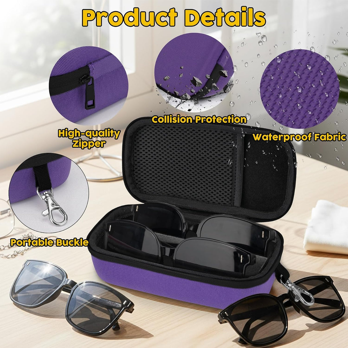 Double Eyeglasses Case, Hard Shell Glasses Case for Men Women