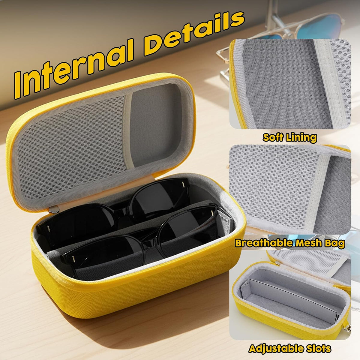 Double Eyeglasses Case, Hard Shell Glasses Case for Men Women