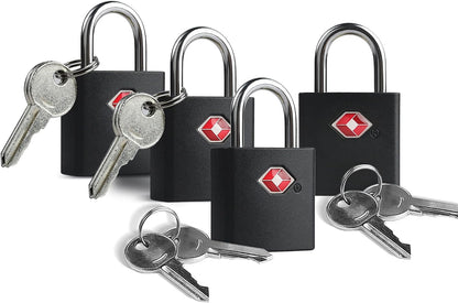 TSA Locks for Luggage with Keys, Travel Luggage Locks TSA Approved 4 Pack, Small Padlock with Key, Keyed Alike Mini Padlock for Suitcase, Backpack, Bag, Zipper, Case, Box, Small Locker