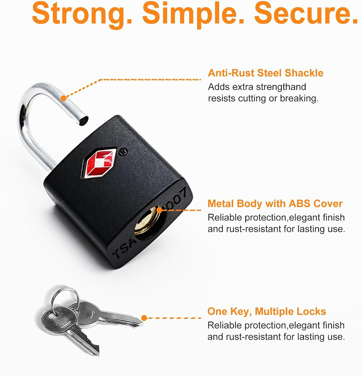 TSA Locks for Luggage with Keys, Travel Luggage Locks TSA Approved 4 Pack, Small Padlock with Key, Keyed Alike Mini Padlock for Suitcase, Backpack, Bag, Zipper, Case, Box, Small Locker