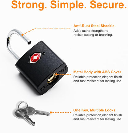 TSA Locks for Luggage with Keys, Travel Luggage Locks TSA Approved 4 Pack, Small Padlock with Key, Keyed Alike Mini Padlock for Suitcase, Backpack, Bag, Zipper, Case, Box, Small Locker