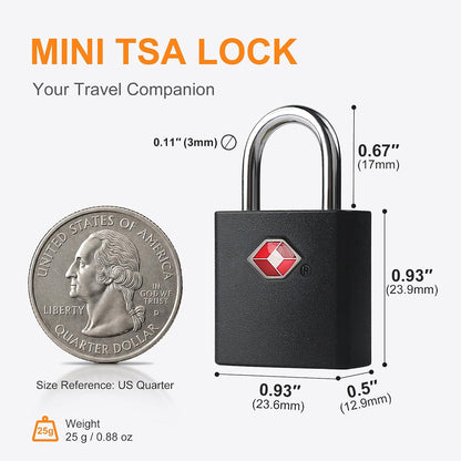 TSA Locks for Luggage with Keys, Travel Luggage Locks TSA Approved 4 Pack, Small Padlock with Key, Keyed Alike Mini Padlock for Suitcase, Backpack, Bag, Zipper, Case, Box, Small Locker