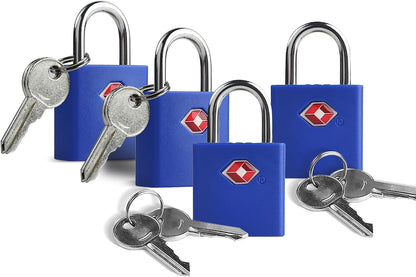 TSA Locks for Luggage with Keys, Travel Luggage Locks TSA Approved 4 Pack, Small Padlock with Key, Keyed Alike Mini Padlock for Suitcase, Backpack, Bag, Zipper, Case, Box, Small Locker