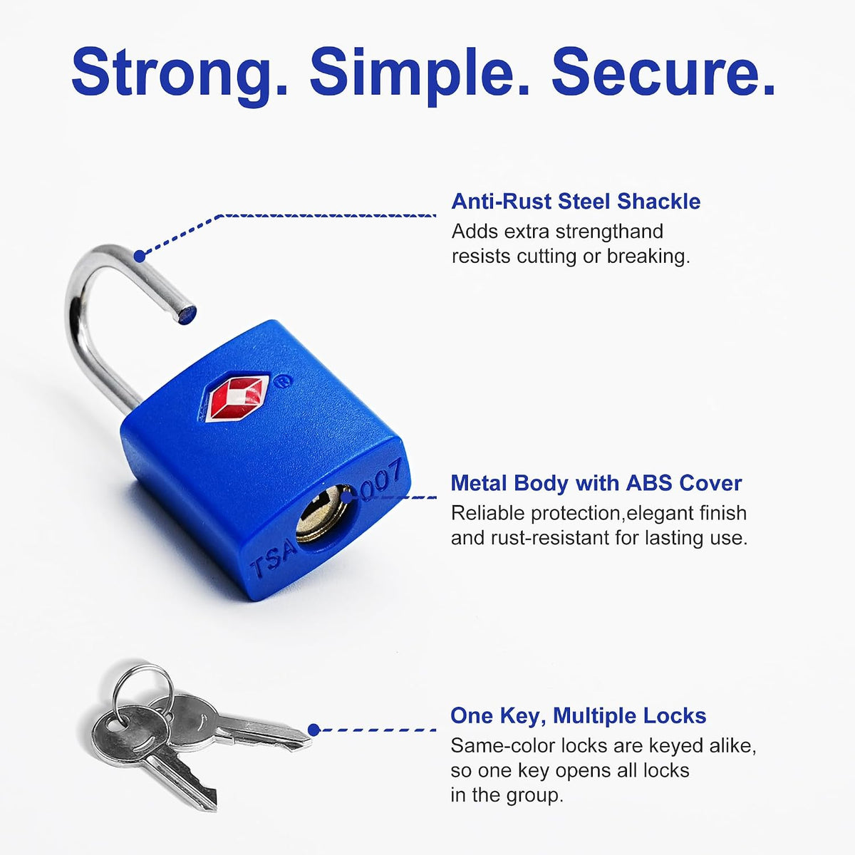 TSA Locks for Luggage with Keys, Travel Luggage Locks TSA Approved 4 Pack, Small Padlock with Key, Keyed Alike Mini Padlock for Suitcase, Backpack, Bag, Zipper, Case, Box, Small Locker