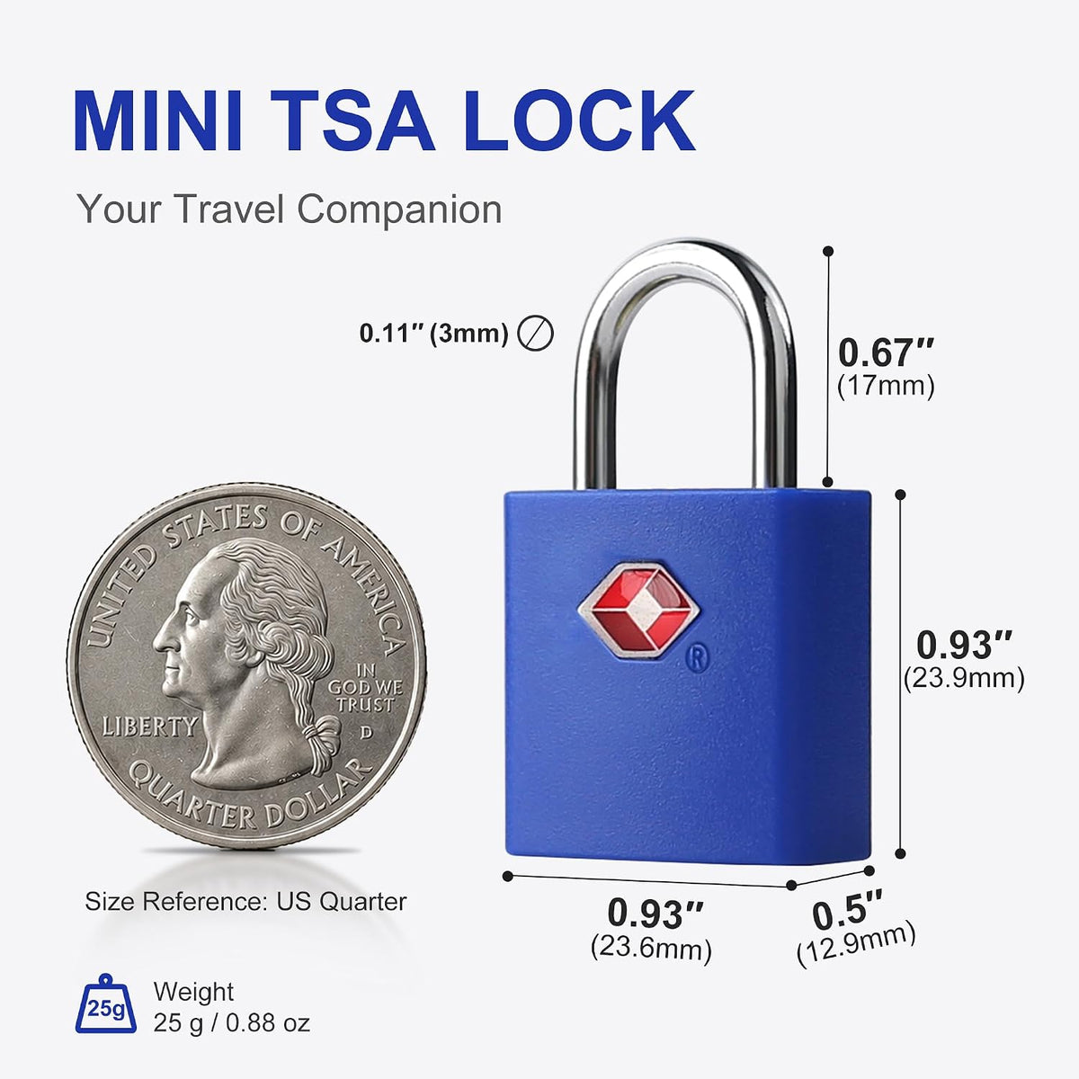 TSA Locks for Luggage with Keys, Travel Luggage Locks TSA Approved 4 Pack, Small Padlock with Key, Keyed Alike Mini Padlock for Suitcase, Backpack, Bag, Zipper, Case, Box, Small Locker
