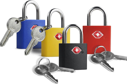 TSA Locks for Luggage with Keys, Travel Luggage Locks TSA Approved 4 Pack, Small Padlock with Key, Keyed Alike Mini Padlock for Suitcase, Backpack, Bag, Zipper, Case, Box, Small Locker