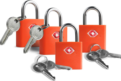 TSA Locks for Luggage with Keys, Travel Luggage Locks TSA Approved 4 Pack, Small Padlock with Key, Keyed Alike Mini Padlock for Suitcase, Backpack, Bag, Zipper, Case, Box, Small Locker