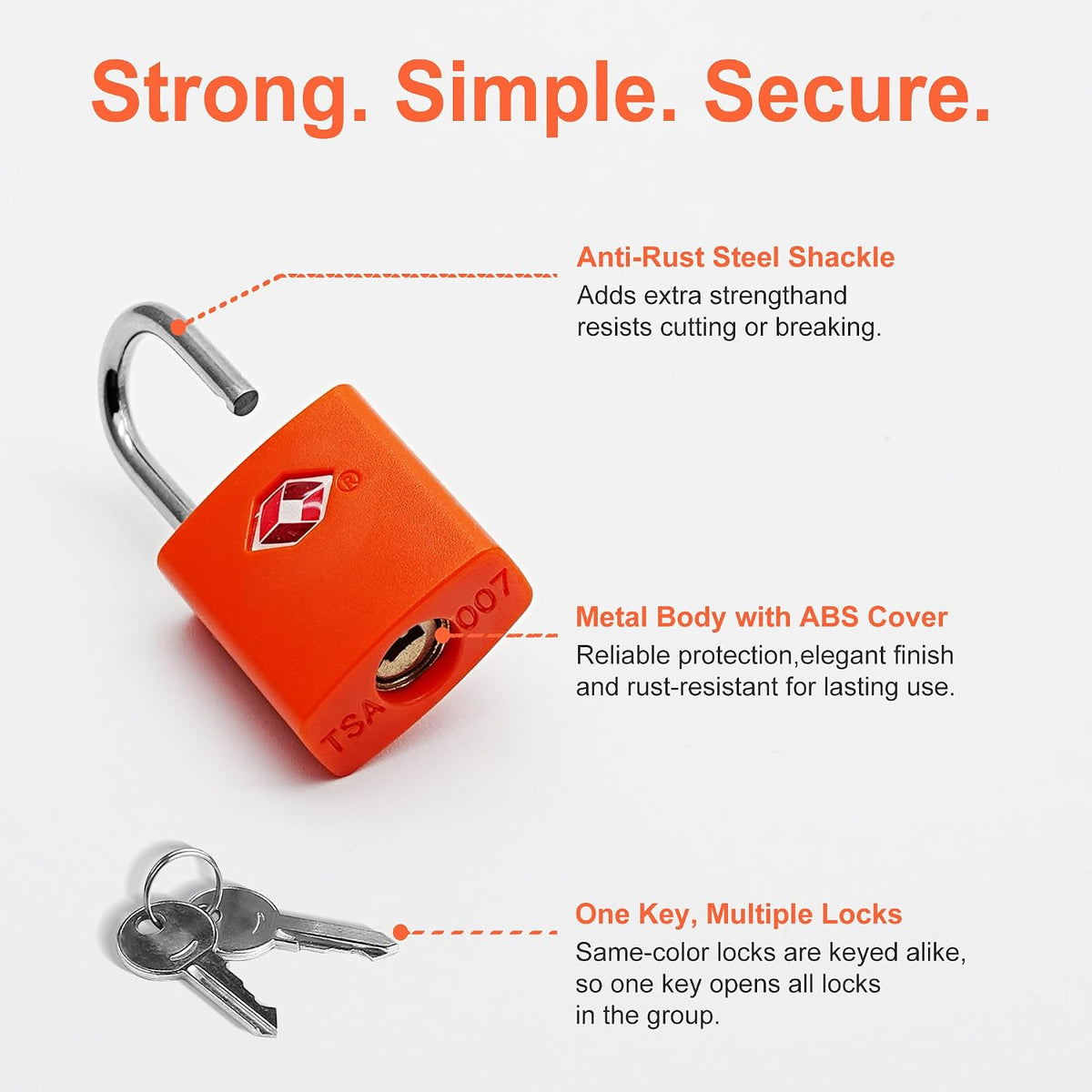 TSA Locks for Luggage with Keys, Travel Luggage Locks TSA Approved 4 Pack, Small Padlock with Key, Keyed Alike Mini Padlock for Suitcase, Backpack, Bag, Zipper, Case, Box, Small Locker
