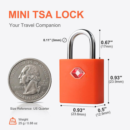 TSA Locks for Luggage with Keys, Travel Luggage Locks TSA Approved 4 Pack, Small Padlock with Key, Keyed Alike Mini Padlock for Suitcase, Backpack, Bag, Zipper, Case, Box, Small Locker