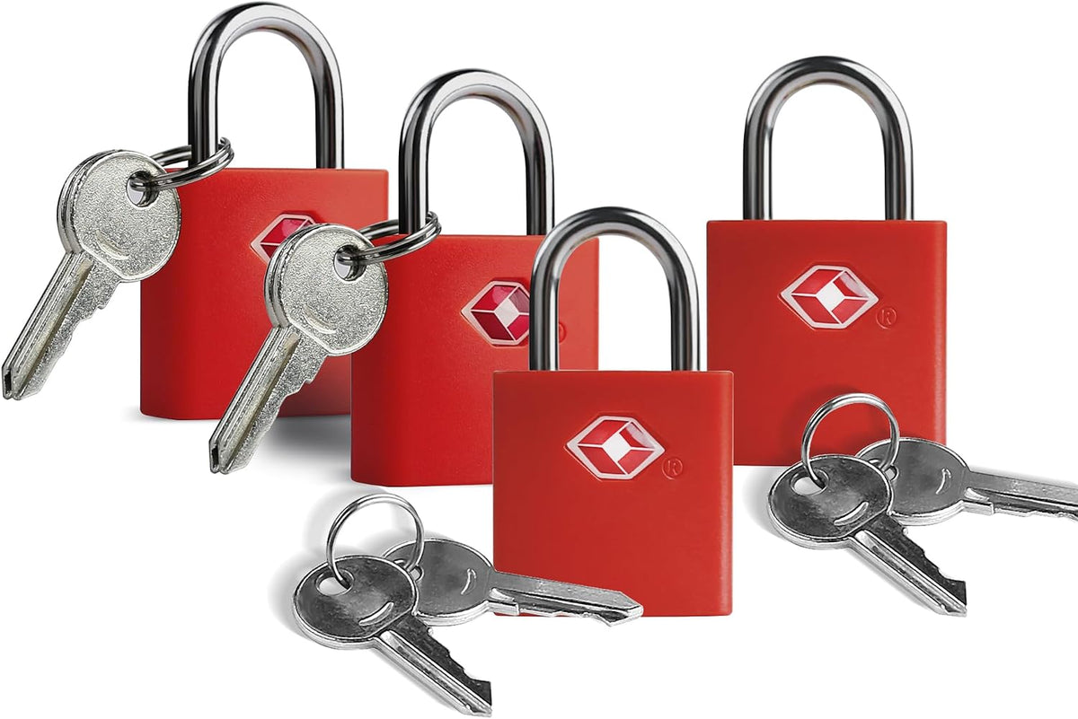 TSA Locks for Luggage with Keys, Travel Luggage Locks TSA Approved 4 Pack, Small Padlock with Key, Keyed Alike Mini Padlock for Suitcase, Backpack, Bag, Zipper, Case, Box, Small Locker