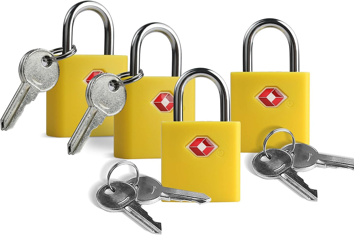 TSA Locks for Luggage with Keys, Travel Luggage Locks TSA Approved 4 Pack, Small Padlock with Key, Keyed Alike Mini Padlock for Suitcase, Backpack, Bag, Zipper, Case, Box, Small Locker