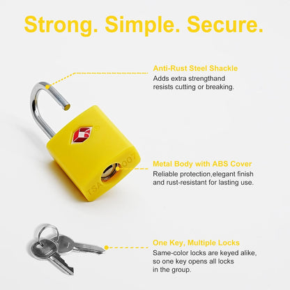 TSA Locks for Luggage with Keys, Travel Luggage Locks TSA Approved 4 Pack, Small Padlock with Key, Keyed Alike Mini Padlock for Suitcase, Backpack, Bag, Zipper, Case, Box, Small Locker
