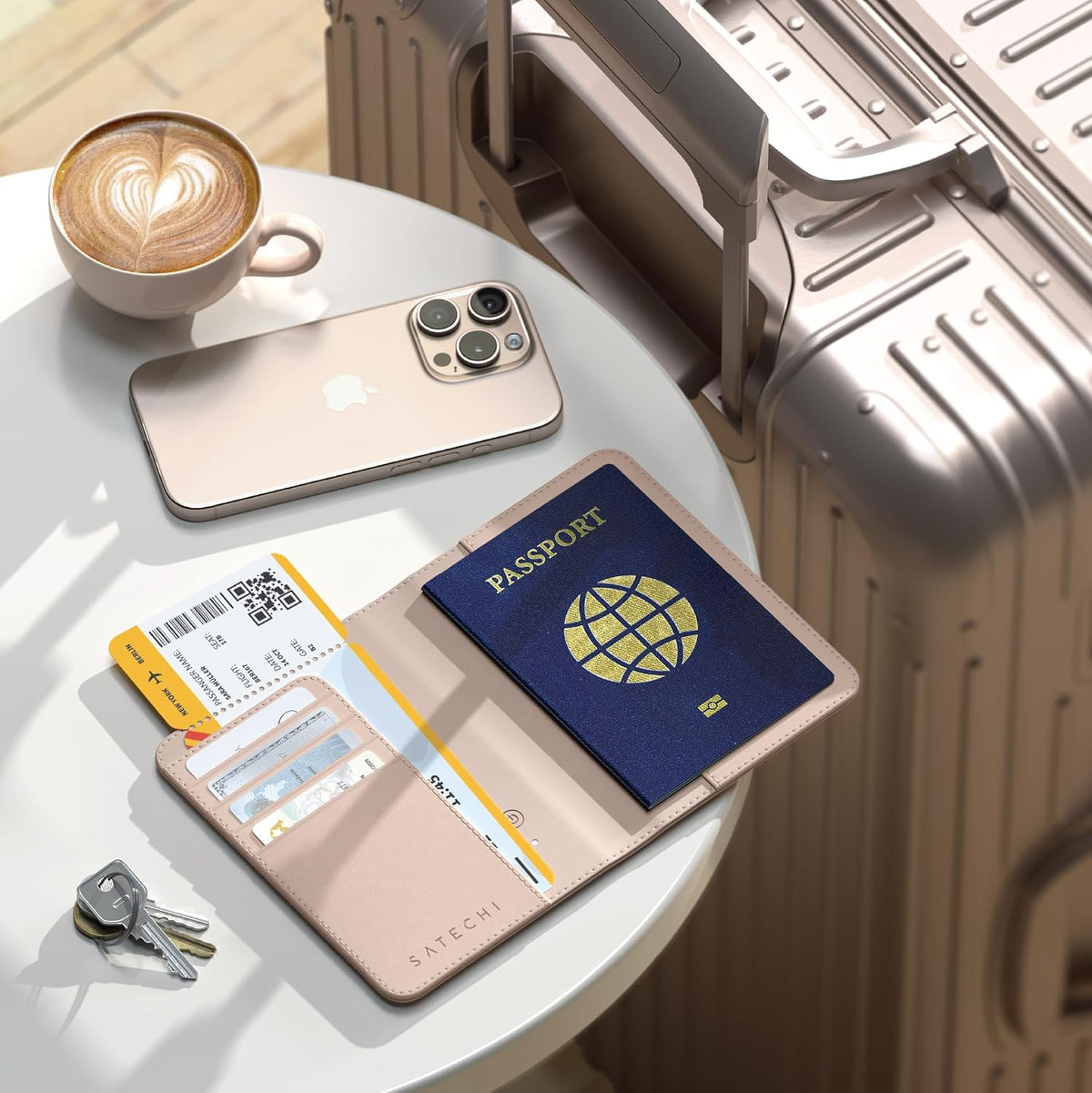 Passport Holder with Find My Tracking, 4-Slot Card Wallet, Black