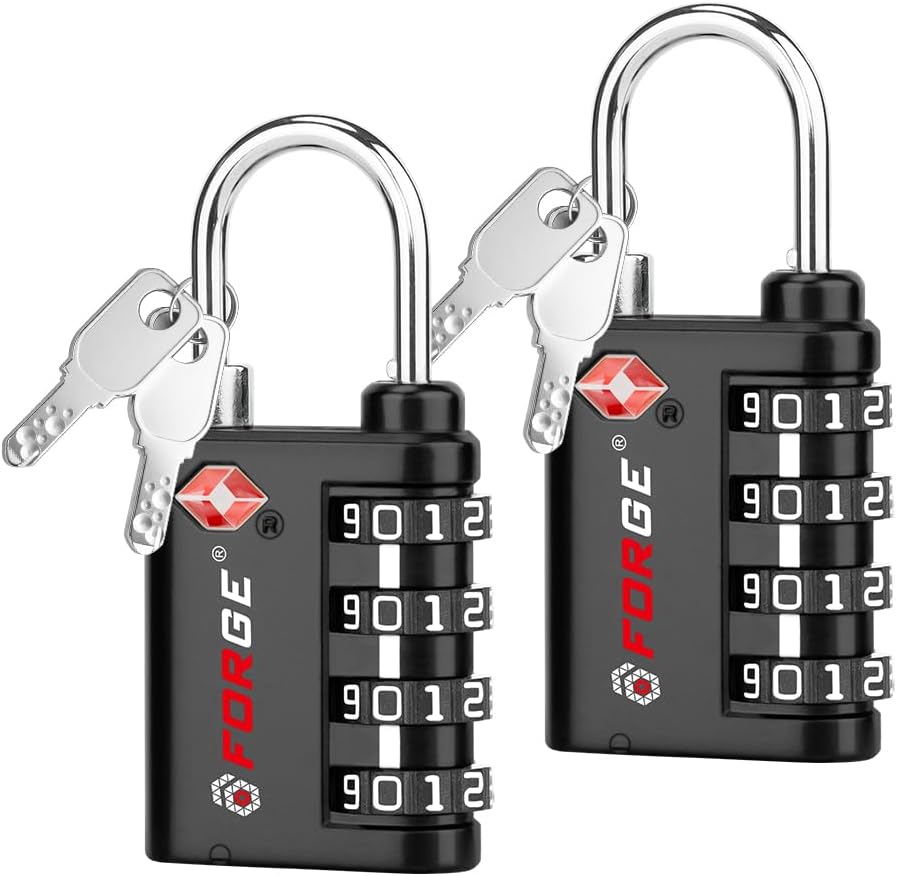 Dual-Opening: Key or Combination Lock, TSA Approved Lock for Luggage, Pelican case, Travel, Gym, School,Luggage Combination Lock,Travel Bag Lock (Black)