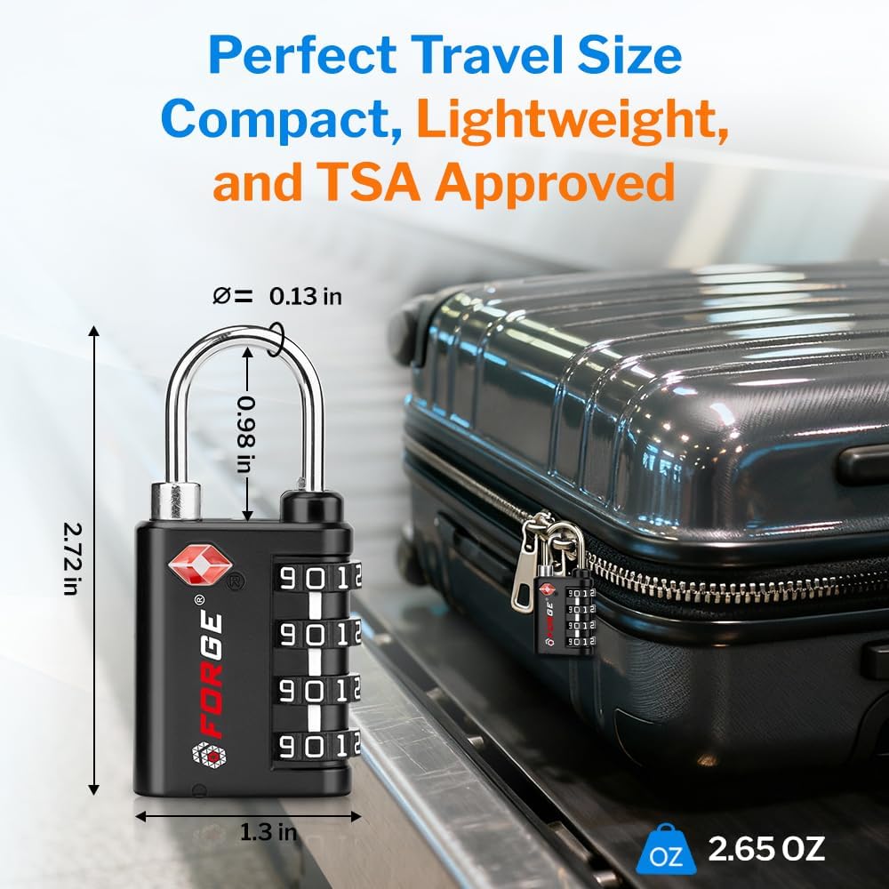 Dual-Opening: Key or Combination Lock, TSA Approved Lock for Luggage, Pelican case, Travel, Gym, School,Luggage Combination Lock,Travel Bag Lock (Black)