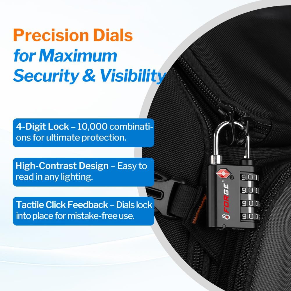 Dual-Opening: Key or Combination Lock, TSA Approved Lock for Luggage, Pelican case, Travel, Gym, School,Luggage Combination Lock,Travel Bag Lock (Black)