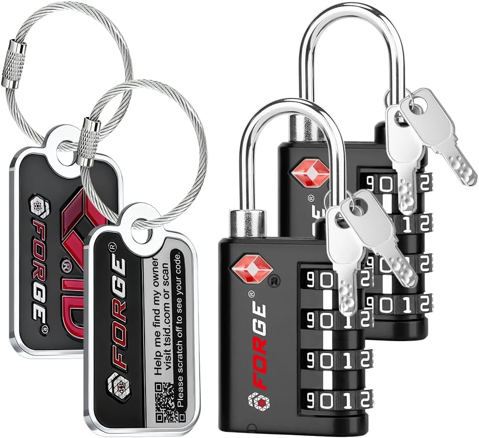 Dual-Opening: Key or Combination Lock, TSA Approved Lock for Luggage, Pelican case, Travel, Gym, School,Luggage Combination Lock,Travel Bag Lock (Black)