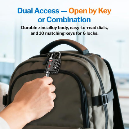 Dual-Opening: Key or Combination Lock, TSA Approved Lock for Luggage, Pelican case, Travel, Gym, School,Luggage Combination Lock,Travel Bag Lock (Black)