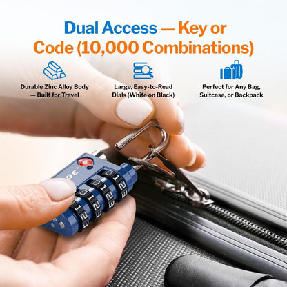 Dual-Opening: Key or Combination Lock, TSA Approved Lock for Luggage, Pelican case, Travel, Gym, School,Luggage Combination Lock,Travel Bag Lock (Black)