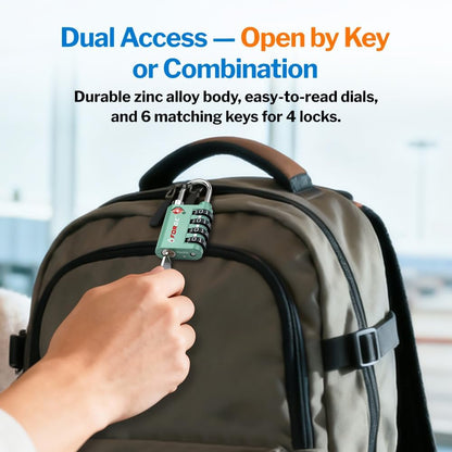 Dual-Opening: Key or Combination Lock, TSA Approved Lock for Luggage, Pelican case, Travel, Gym, School,Luggage Combination Lock,Travel Bag Lock (Black)