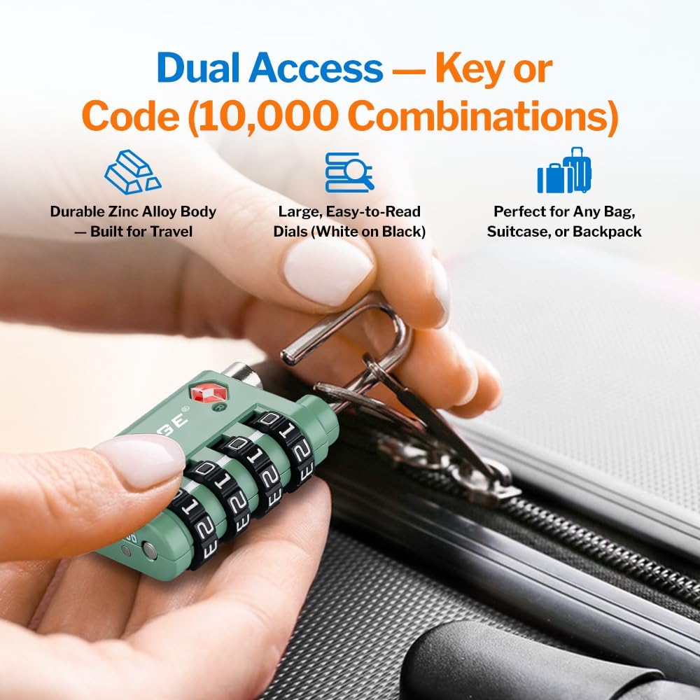 Dual-Opening: Key or Combination Lock, TSA Approved Lock for Luggage, Pelican case, Travel, Gym, School,Luggage Combination Lock,Travel Bag Lock (Black)