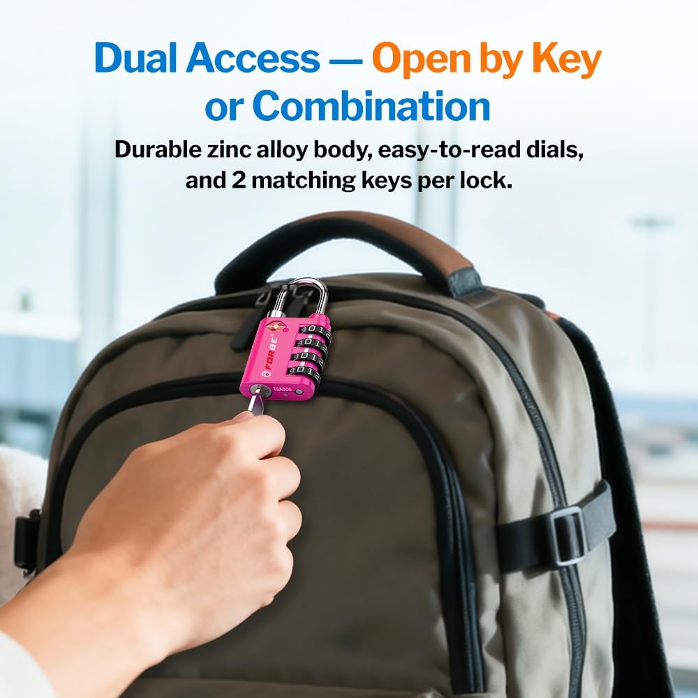 Dual-Opening: Key or Combination Lock, TSA Approved Lock for Luggage, Pelican case, Travel, Gym, School,Luggage Combination Lock,Travel Bag Lock (Black)