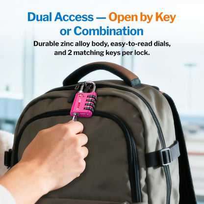 Dual-Opening: Key or Combination Lock, TSA Approved Lock for Luggage, Pelican case, Travel, Gym, School,Luggage Combination Lock,Travel Bag Lock (Black)