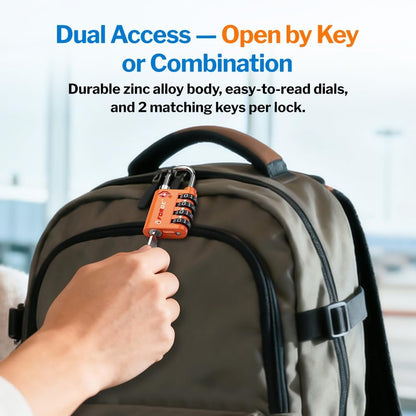 Dual-Opening: Key or Combination Lock, TSA Approved Lock for Luggage, Pelican case, Travel, Gym, School,Luggage Combination Lock,Travel Bag Lock (Black)