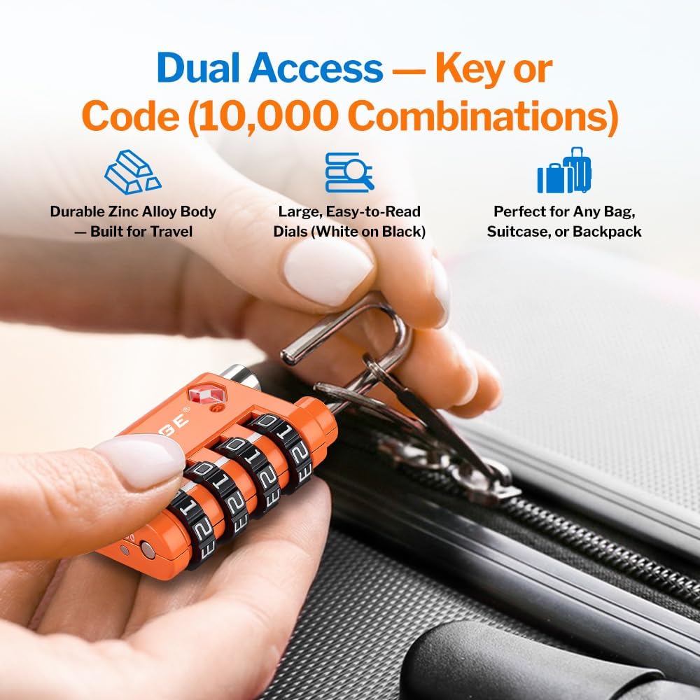 Dual-Opening: Key or Combination Lock, TSA Approved Lock for Luggage, Pelican case, Travel, Gym, School,Luggage Combination Lock,Travel Bag Lock (Black)