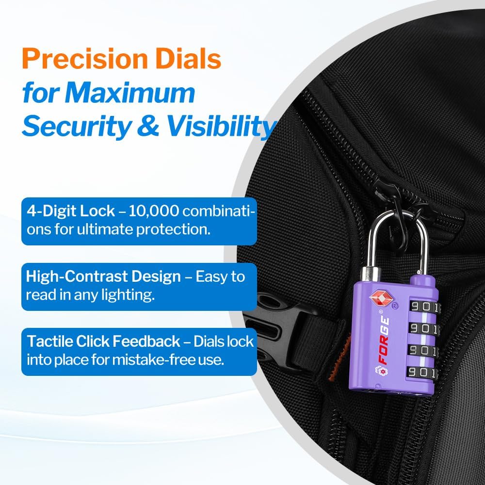 Dual-Opening: Key or Combination Lock, TSA Approved Lock for Luggage, Pelican case, Travel, Gym, School,Luggage Combination Lock,Travel Bag Lock (Black)