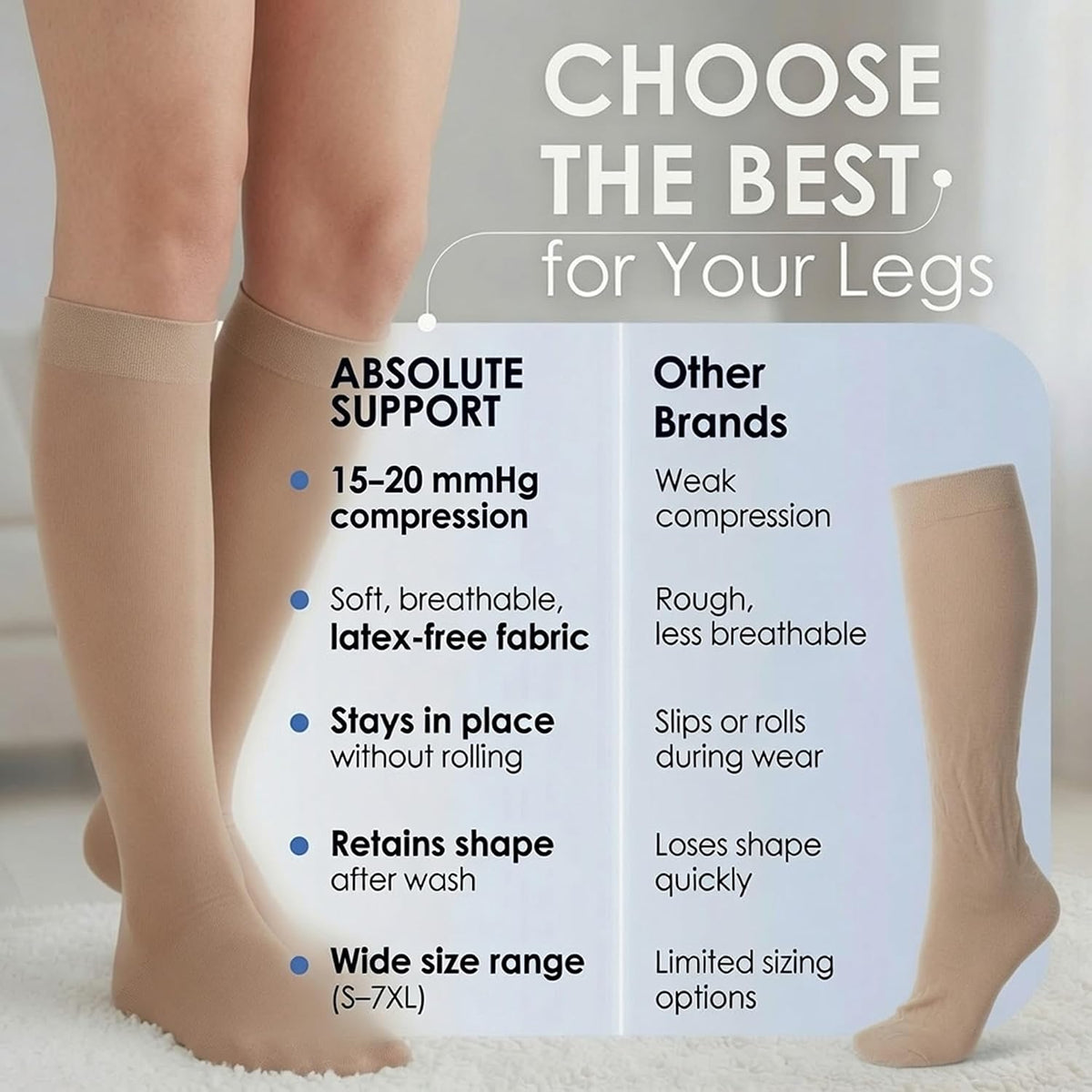 ABSOLUTE SUPPORT Sheer Womens Compression Socks 15-20 mmHg