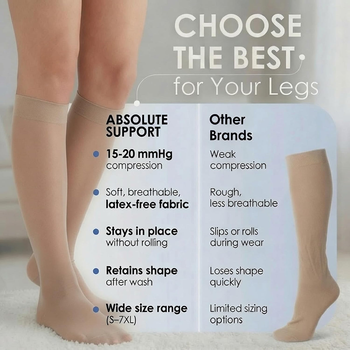 ABSOLUTE SUPPORT Sheer Womens Compression Socks 15-20 mmHg