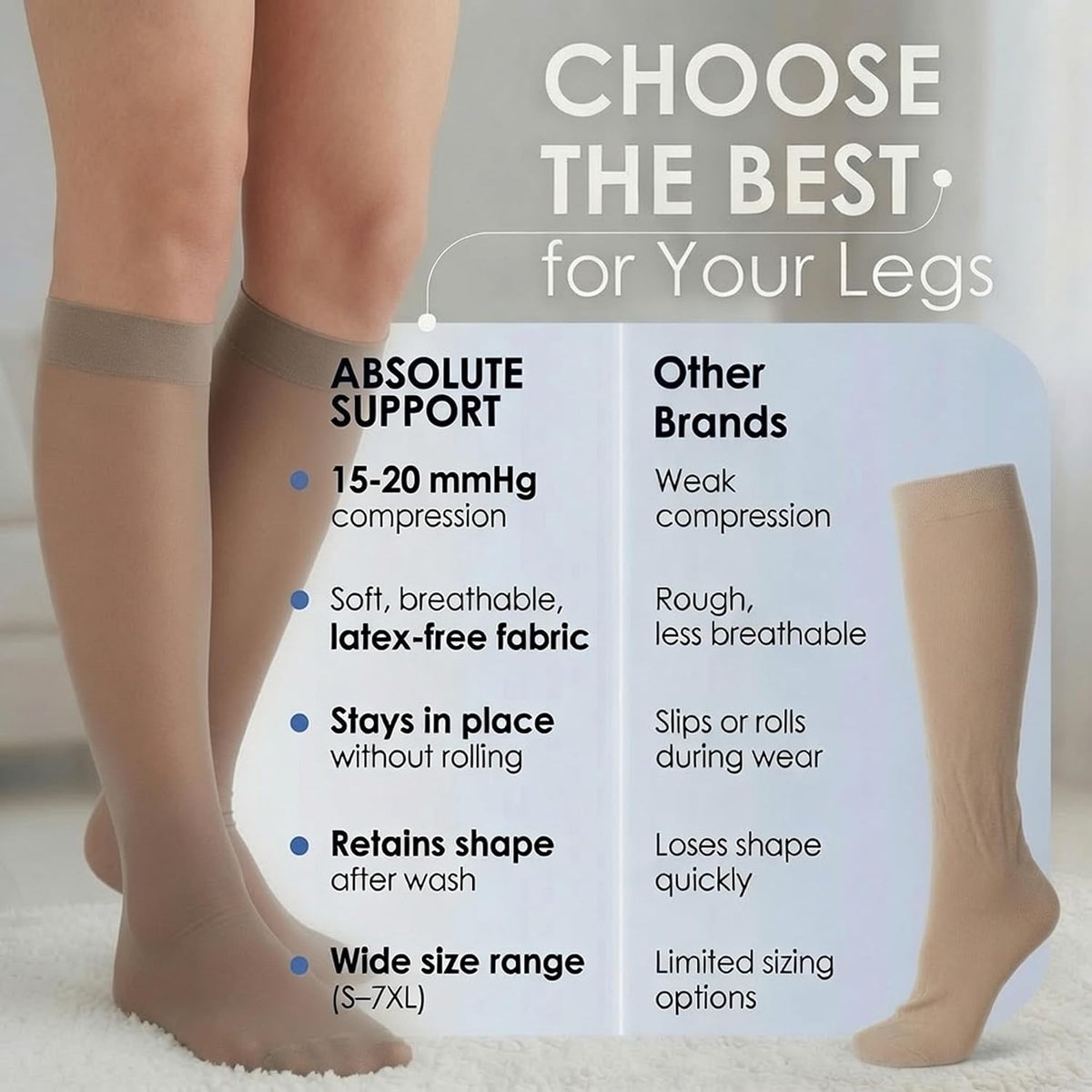 ABSOLUTE SUPPORT Sheer Womens Compression Socks 15-20 mmHg