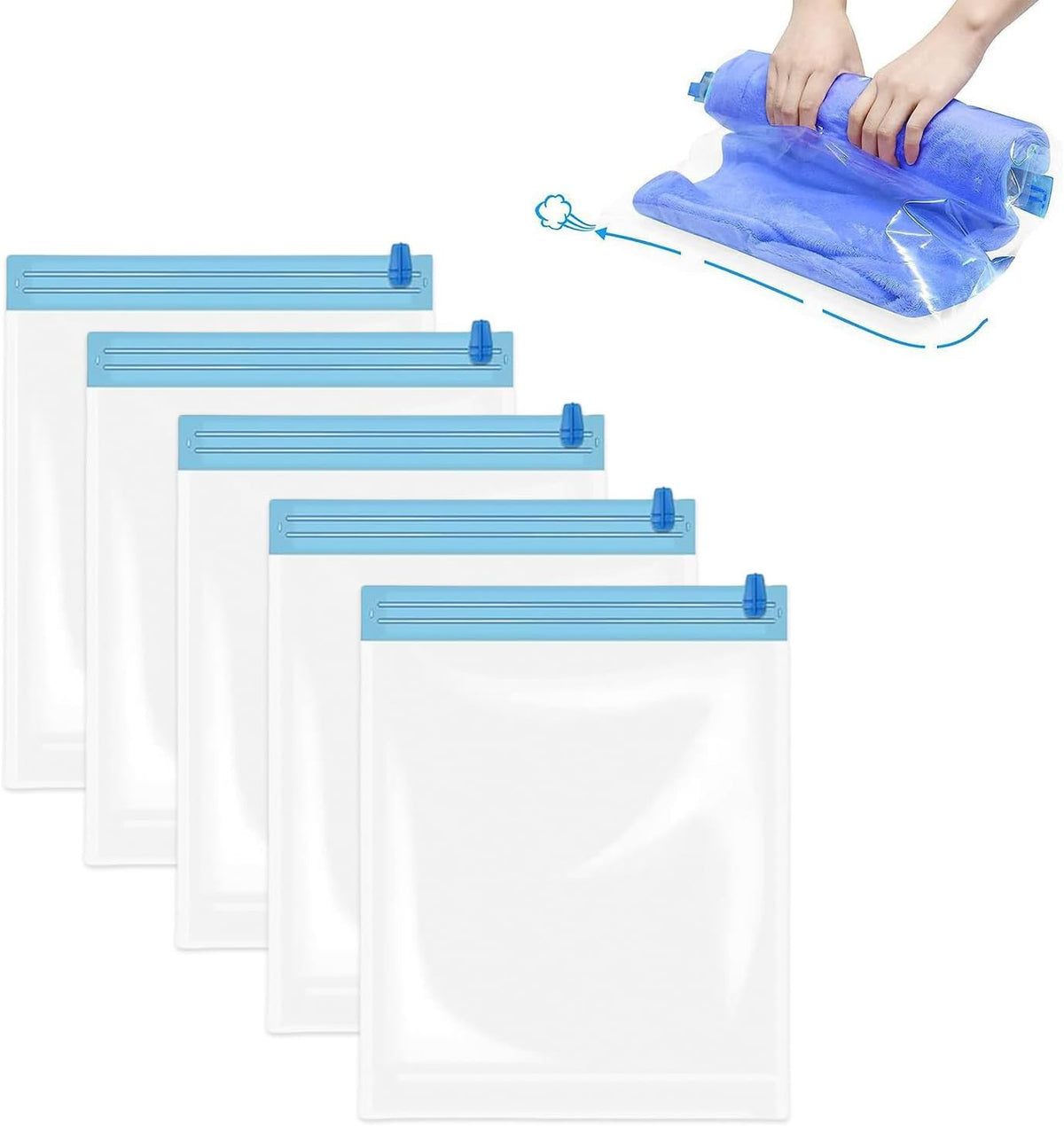 5 Pack Travel Roll up Compression Bag 16 x 24 Inch, Hand-Rolled Packing Vacuum Seal Bags for Travel, Room Saver Storage Zipper, Vacuum Sealer Bags Clothes for Luggage Clothing