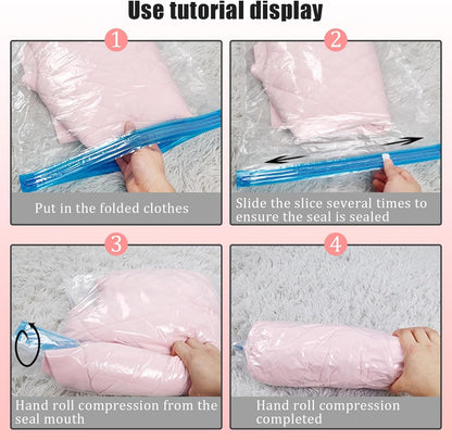 5 Pack Travel Roll up Compression Bag 16 x 24 Inch, Hand-Rolled Packing Vacuum Seal Bags for Travel, Room Saver Storage Zipper, Vacuum Sealer Bags Clothes for Luggage Clothing