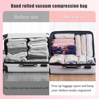5 Pack Travel Roll up Compression Bag 16 x 24 Inch, Hand-Rolled Packing Vacuum Seal Bags for Travel, Room Saver Storage Zipper, Vacuum Sealer Bags Clothes for Luggage Clothing