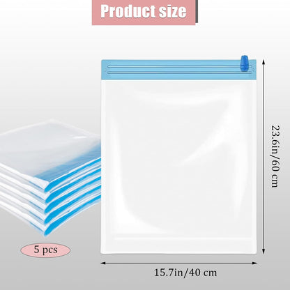 5 Pack Travel Roll up Compression Bag 16 x 24 Inch, Hand-Rolled Packing Vacuum Seal Bags for Travel, Room Saver Storage Zipper, Vacuum Sealer Bags Clothes for Luggage Clothing