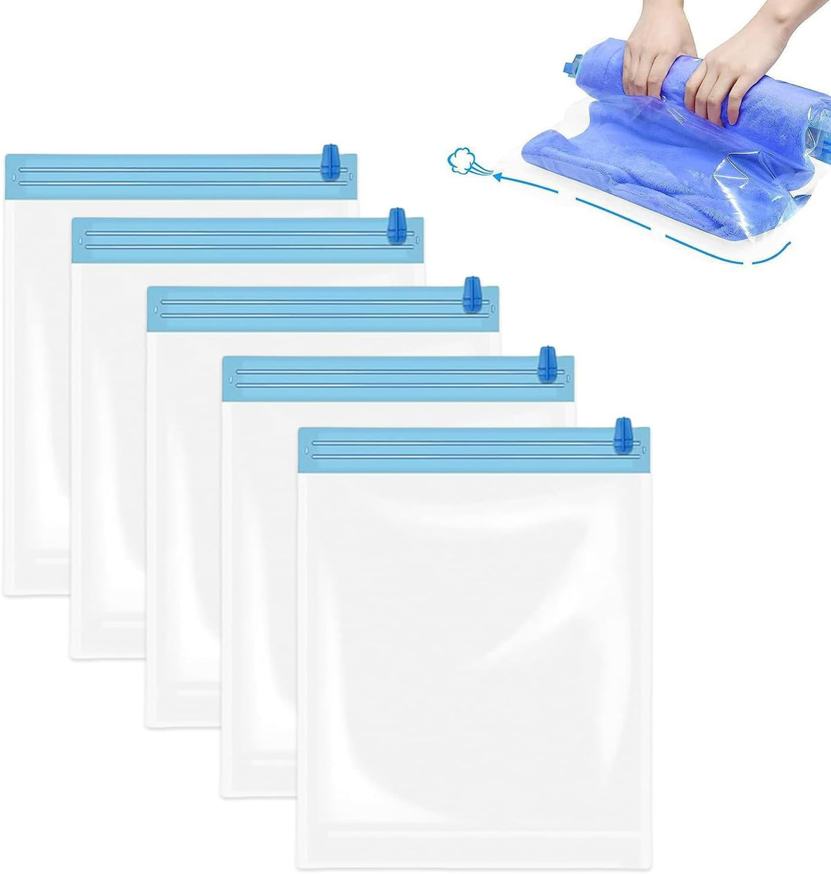 5 Pack Travel Roll up Compression Bag 16 x 24 Inch, Hand-Rolled Packing Vacuum Seal Bags for Travel, Room Saver Storage Zipper, Vacuum Sealer Bags Clothes for Luggage Clothing