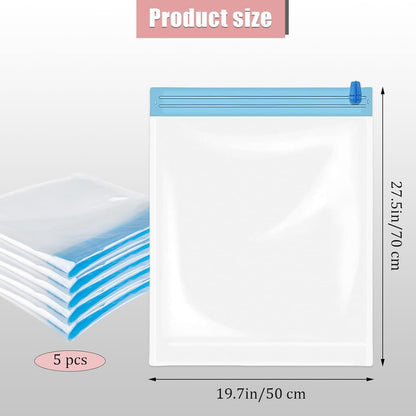 5 Pack Travel Roll up Compression Bag 16 x 24 Inch, Hand-Rolled Packing Vacuum Seal Bags for Travel, Room Saver Storage Zipper, Vacuum Sealer Bags Clothes for Luggage Clothing