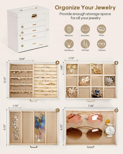Large Jewelry Box for Women: 5-Layer Organizer with Lock for Dresser