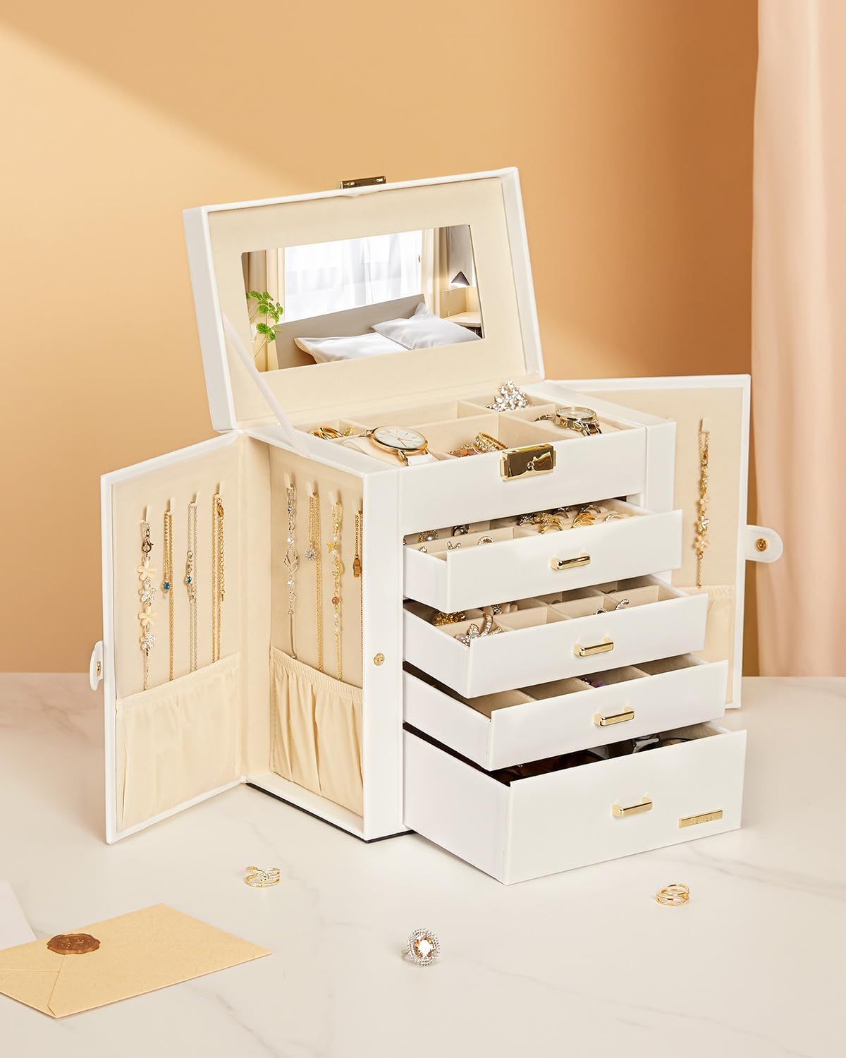 Large Jewelry Box for Women: 5-Layer Organizer with Lock for Dresser