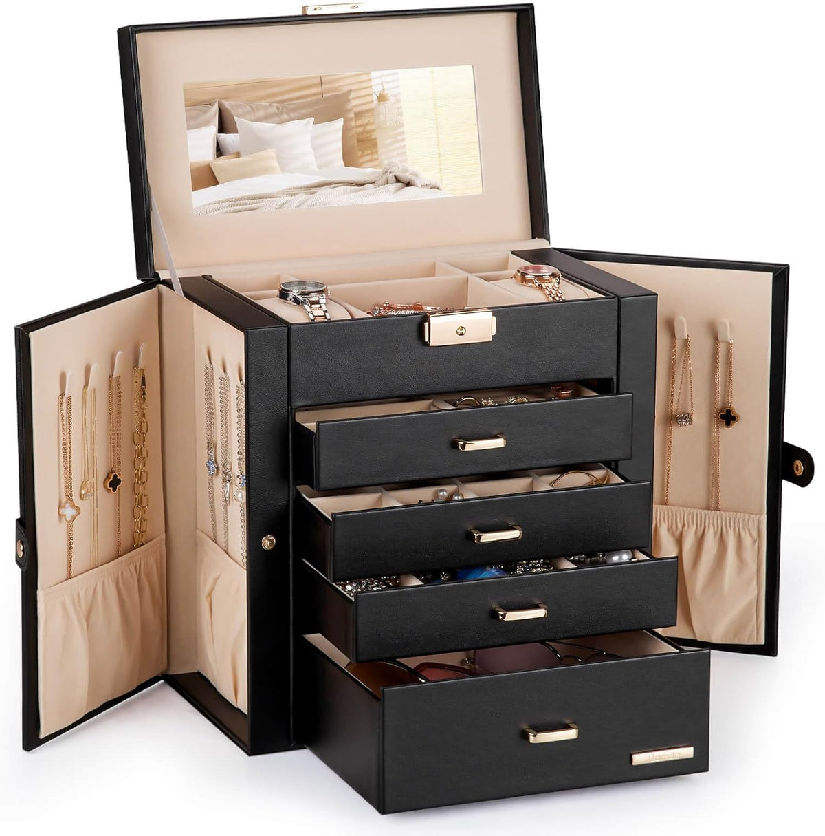 Large Jewelry Box for Women: 5-Layer Organizer with Lock for Dresser