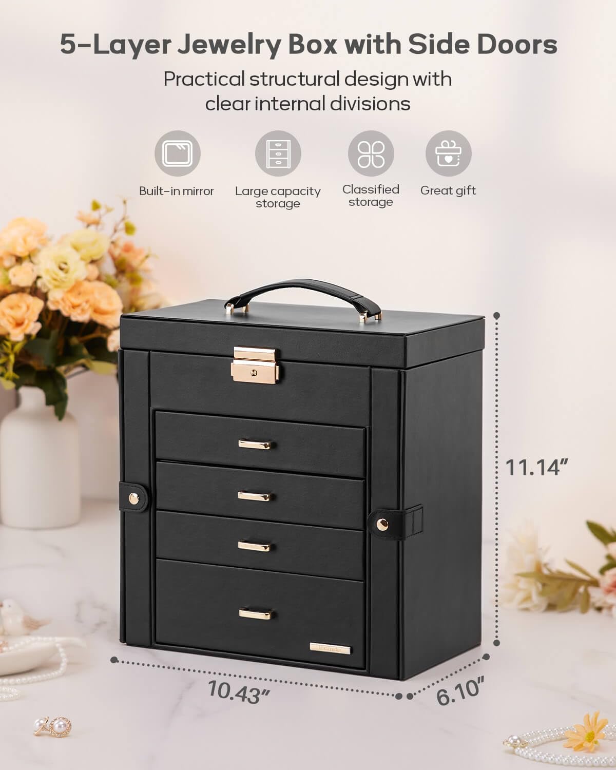 Large Jewelry Box for Women: 5-Layer Organizer with Lock for Dresser