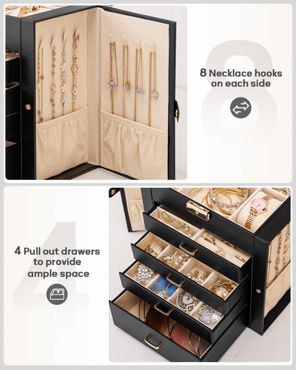 Large Jewelry Box for Women: 5-Layer Organizer with Lock for Dresser