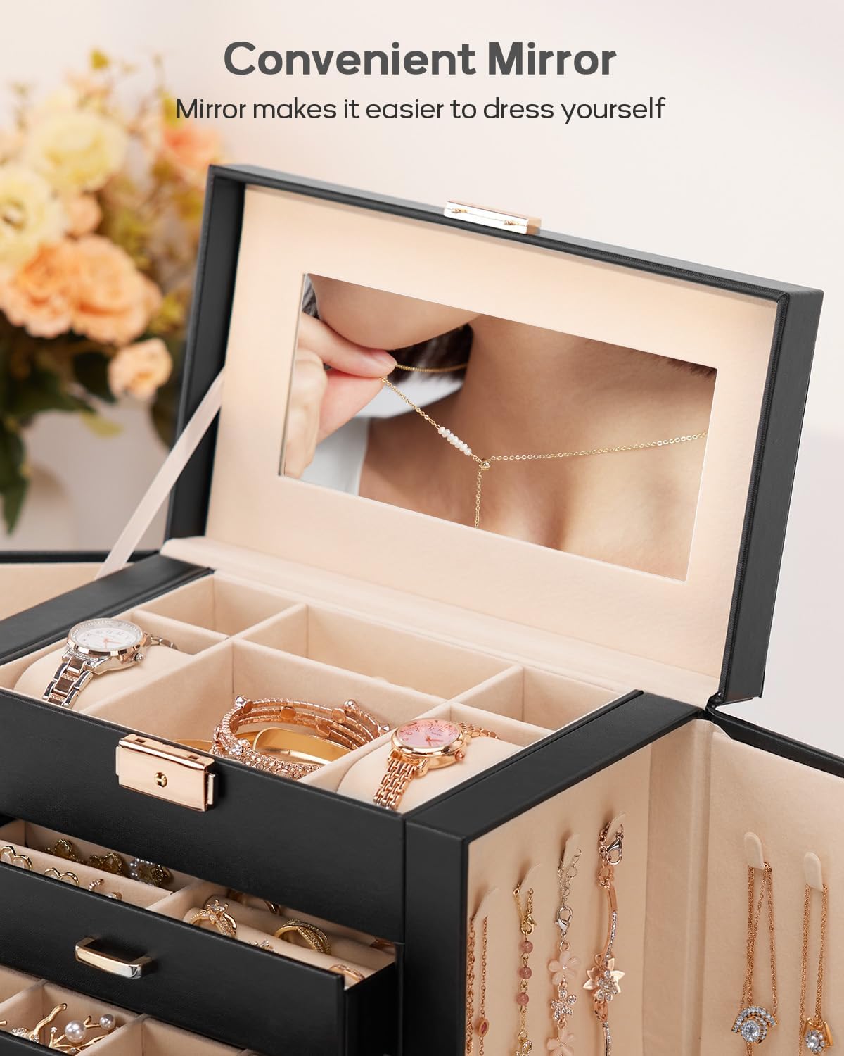 Large Jewelry Box for Women: 5-Layer Organizer with Lock for Dresser