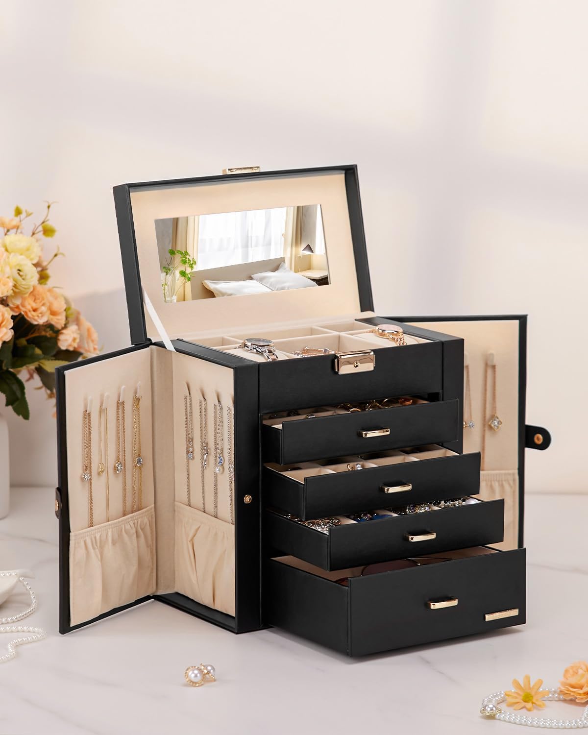 Large Jewelry Box for Women: 5-Layer Organizer with Lock for Dresser