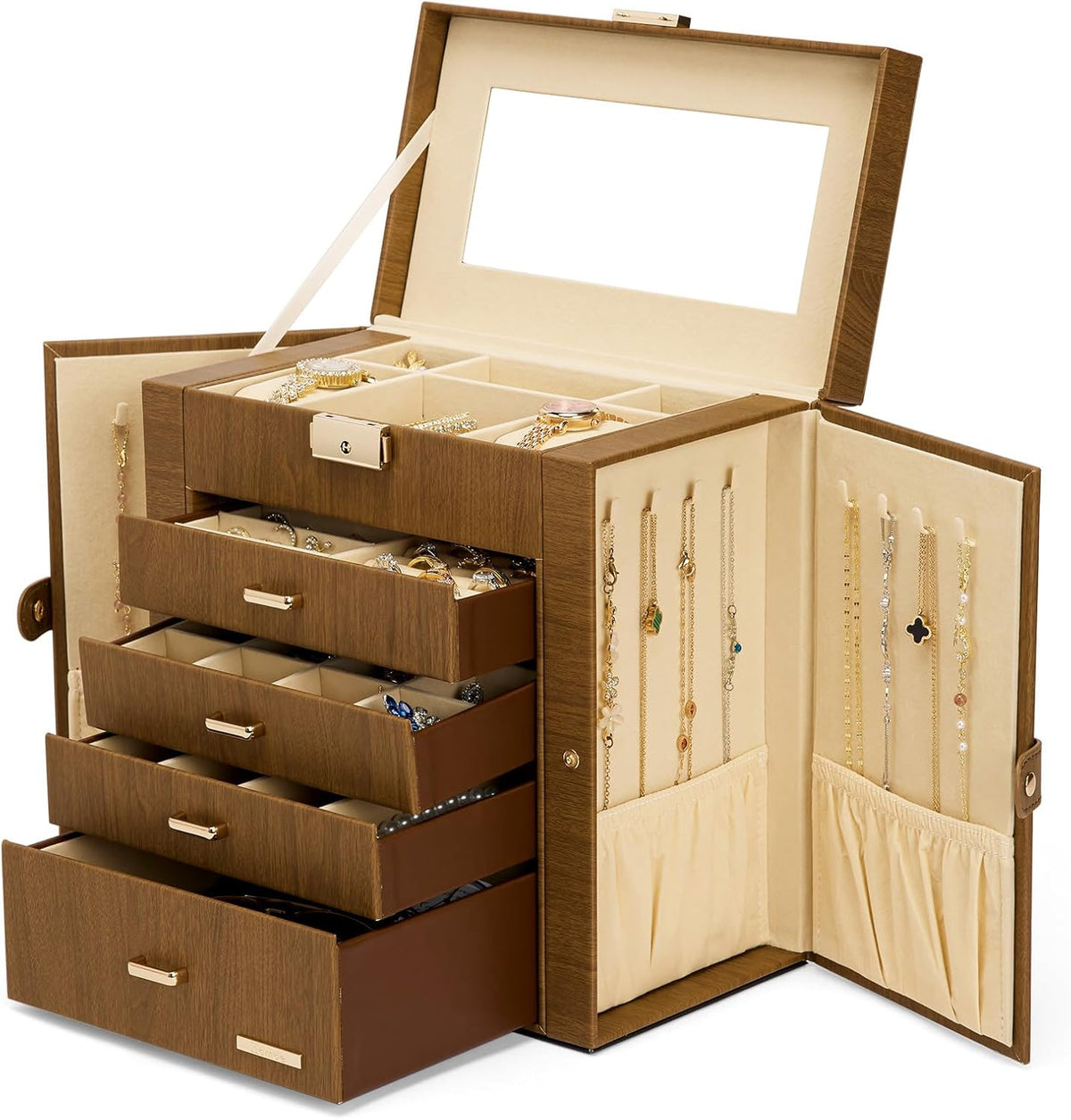 Large Jewelry Box for Women: 5-Layer Organizer with Lock for Dresser