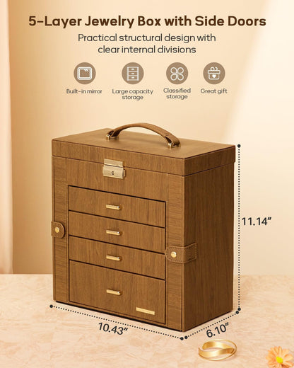 Large Jewelry Box for Women: 5-Layer Organizer with Lock for Dresser