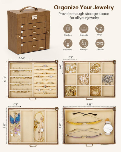 Large Jewelry Box for Women: 5-Layer Organizer with Lock for Dresser
